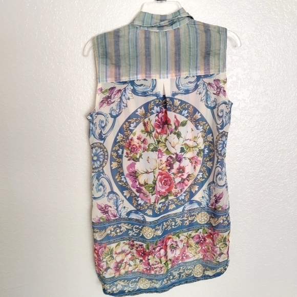 Arrata silent journey sleeveless Button Down Cotton silk tunic top sz Xs - Picture 8 of 9